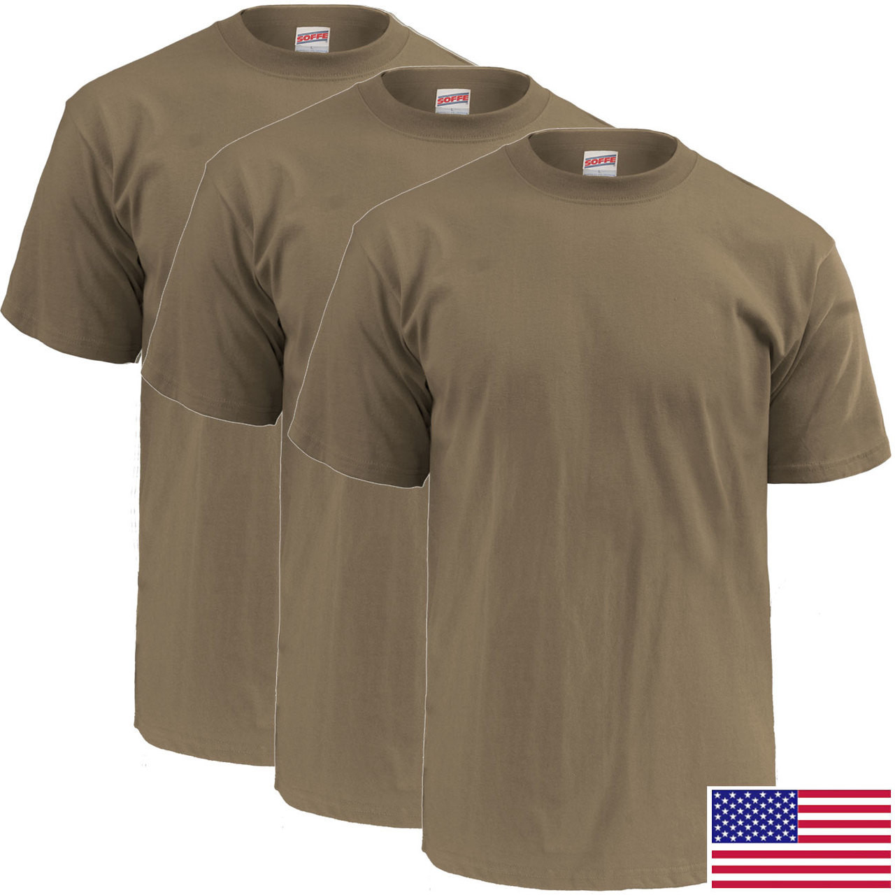 100% Cotton Jersey Knit Crew Neck Tee - 3 Pack - Made in USA